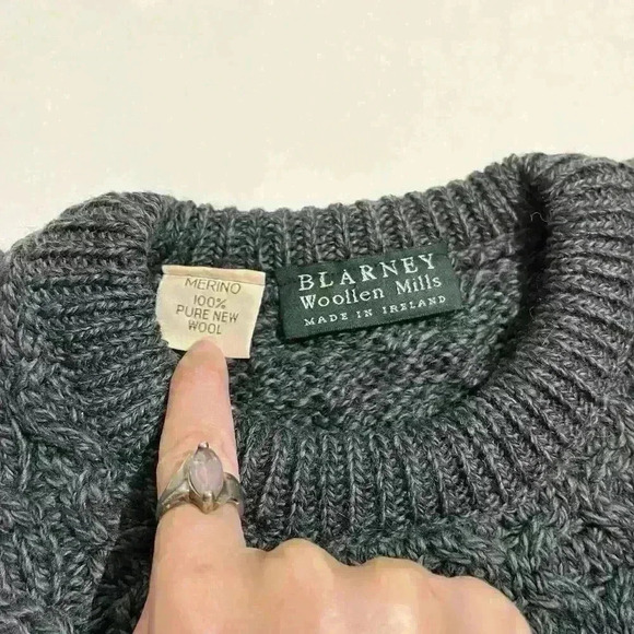 Vintage Blarney Woollen Mills Sweater Wool Fisherman Cable Knit Mens Small - Picture 3 of 7
